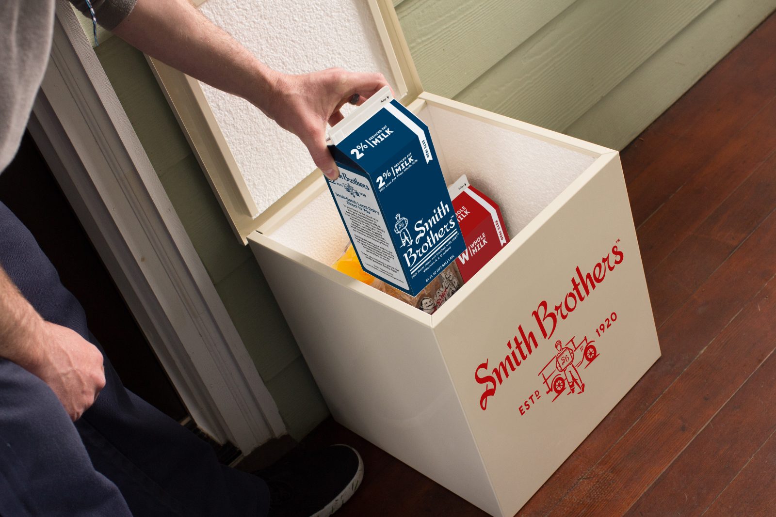 Fresh milk placed into an insulated Smith Brothers porch box